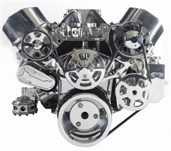 Chevy Small Block Billet Aluminum Complete S-Drive Serpentine Kit WITHOUT A/C and w/ BILLET Power Steering Reservoir