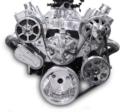 Chevy Small Block Billet Aluminum Complete S-Drive Serpentine Kit WITHOUT A/C and and for Remote Power Steering Reservoir