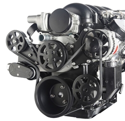 LS Chevy Billet Aluminum Complete S-Drive Serpentine Kit WITHOUT A/C and w/ PLASTIC Power Steering Reservoir