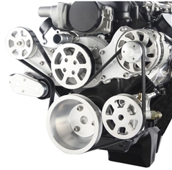 LS Chevy Billet Aluminum Complete S-Drive Serpentine Kit WITHOUT A/C and and for Remote Power Steering Reservoir