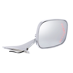 Custom Chrome RECTANGULAR Exterior Door Mirror with LED Embedded Turn Signal Indicator Lights, RH