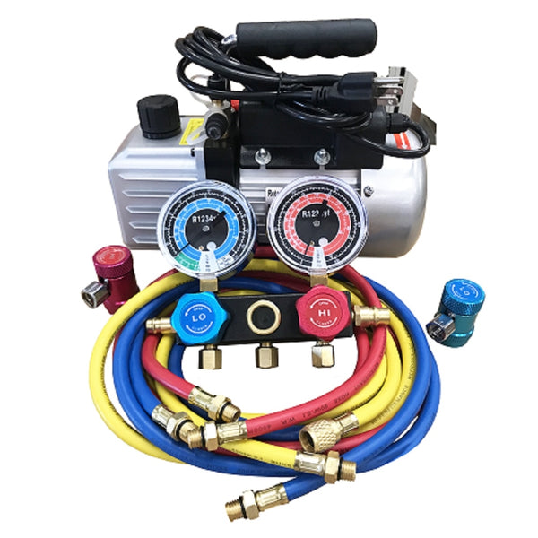 R1234yf Vacuum Pump & Manifold Set w/ Vacuum Pump FJC6930 1/3 HP; 5.0 CFM