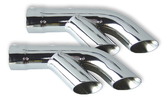Exhaust Tail Pipe Tips, Custom Trans Am Splitter Style, For 2.5 Inch Pipes, Stainless Steel, Pair