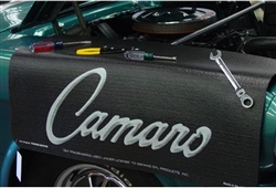 Officially licensed by General Motors, Camaro Script Logo Fender Gripper Cover Mat