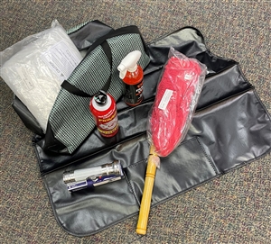 Black and Aqua Houndstooth Car Show Supply Filled Tote Bag with Fire Extinguisher, Duster, Car Cover and More!