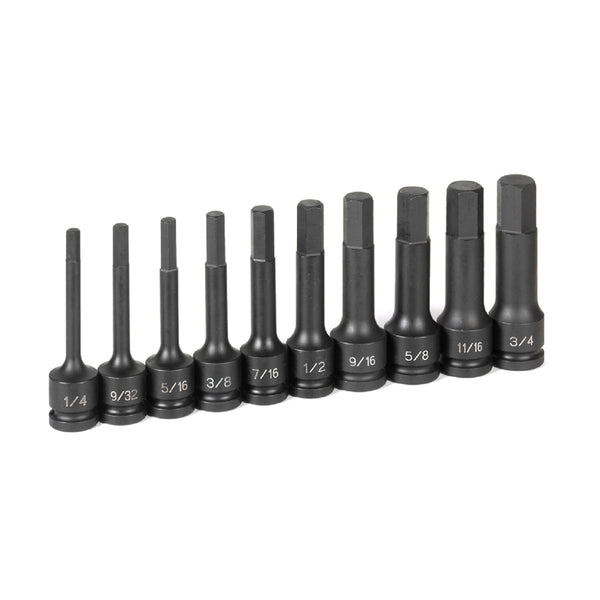 1/2" Drive 10 Pc. 4" Length Fractional Hex Driver Set