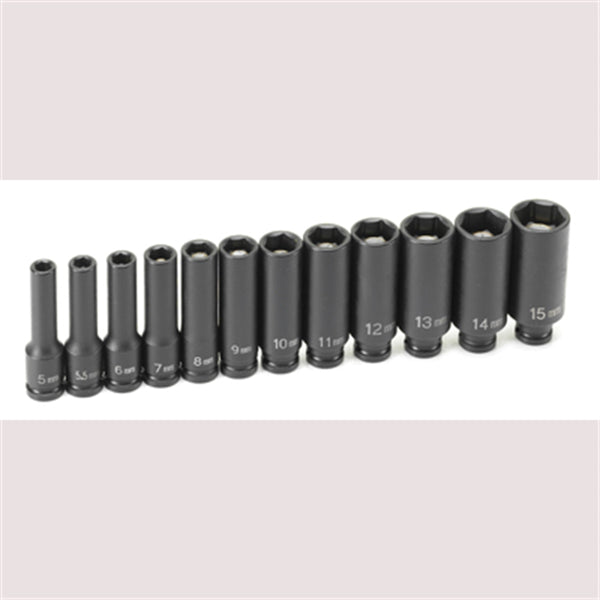 1/4" Drive 12 Pc. Deep Metric Magnetic Impact Set