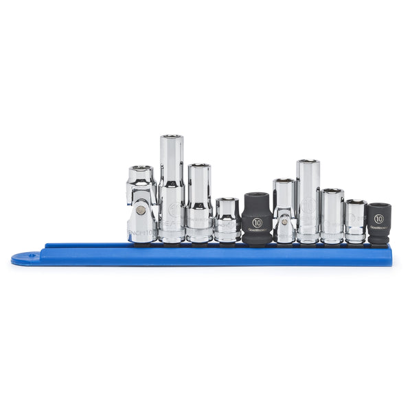 10 Piece 1/4" and 3/8" Drive 6 Point 10MM Socket Set KDT80319