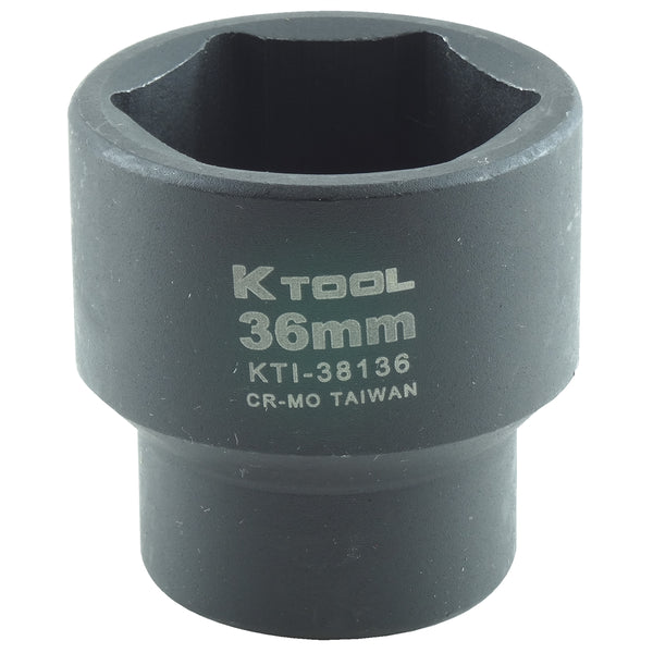 36mm x 1/2" Drive 6-Point Metric Short Chrome-moly Impact Socket (EA)