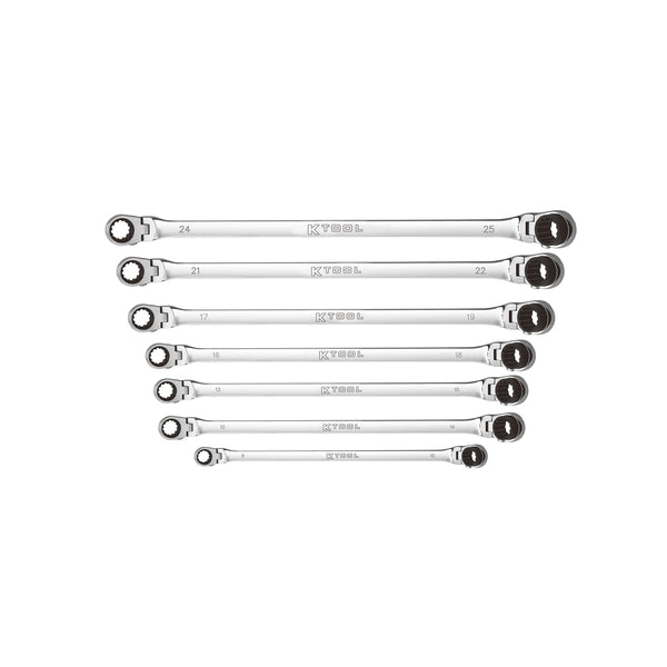7 Pc Metric Double Box Univ Spline 90 Tooth Rev Ratchet Set