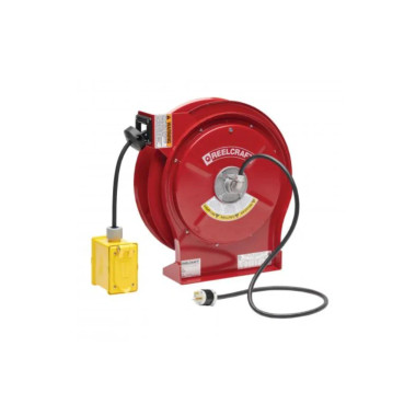Reelcraft L 5550 123 7A 12/3 50 ft. Premium Duty Duplex Outlet Box w/ GFCI Power Cord Reel