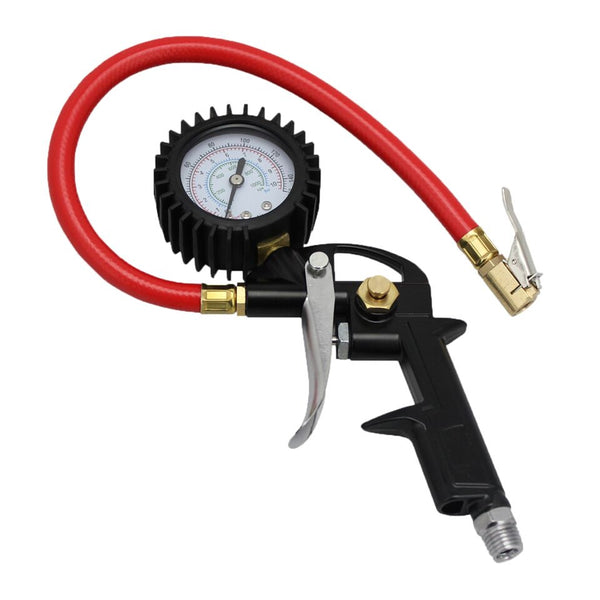 EXELAIR Analog Pistol Grip Tire Inflator/Deflator Gauge - 13" Air Hose and Easy-Clip Chuck