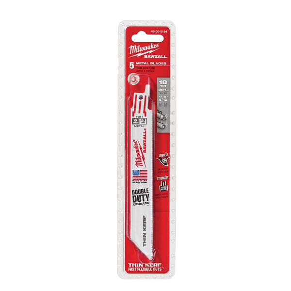 Milwaukee 6 in. 18 TPI SAWZALL Saw Blade (5-Pack)