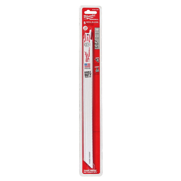 Milwaukee 5-Pack of 12” with 18 TPI Thin Metal Cutting SAWZALL Reciprocating Saw Blades