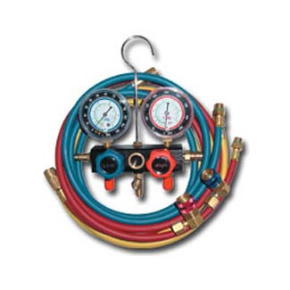 R134a Aluminum Block Manifold Gauge Set with Hoses and Quick Couplers