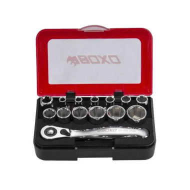 Boxo P500 15-Piece Metric 1/4" Drive 6-Point Socket with Mini Ratchet Tool Set