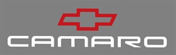 White Camaro with Red Bowtie Sticker, 8 x 2 Inch