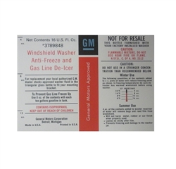 Camaro Windshield Washer, Anti-Freeze Bottle Label, 3789848