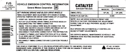 1990 Camaro 6 Cylinder 3.1 Engine Emission Decal, FJS Code 10136255