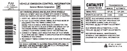 1990 Camaro 6 Cylinder 3.1 Engine California Emissions Decal, FJU Code 10136257