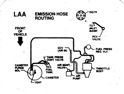 1991 Camaro 3.1 Liter 6 Cylinder Emission Hose Routing Decal, Code LAA