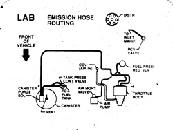 1991 Camaro 3.1 Engine Auto Trans Emission Hose Routing Decal with California Regulations, LAB Code