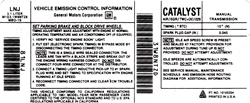 1991 Camaro 3.1 Engine Manual Tran Emission Decal with California Regulations, LNJ Code 10165254