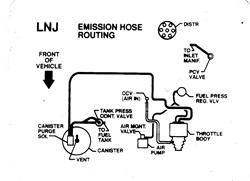 1991 Camaro 3.1 Engine Manual Transmission Emission Hose Routing Decal with California Regulations, LNJ Code