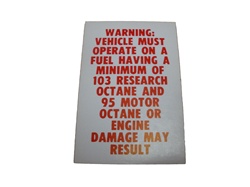 Camaro Fuel Recommendation Warning Decal, 103 Octane Research Level