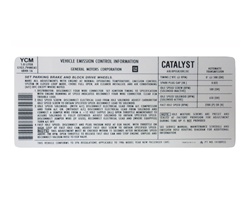 1986 Camaro 305 Engine Emission Decal 5.0 with Automatic Transmission, YCM Code 14100933
