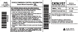 1992 Camaro 3.1 Engine Emission Decal, with Manual Transmission, PAR Code 10165139