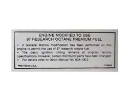 Camaro Fuel Recommendation Warning Decal, 97 Octane Research Level