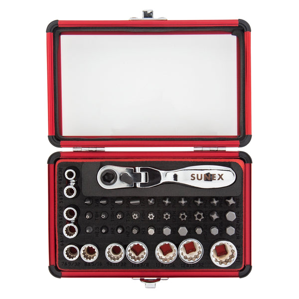44 Piece Mini 1/4" Drive Dual Flex Head Ratchet with Socket SUN9732