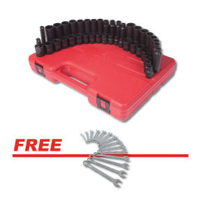 Sunex Tools 42 Pc. 3/8" Standard & Deep Length Master Impact Socket Set w/FREE Raised Panel Combo Wrench Set SUU-3342F