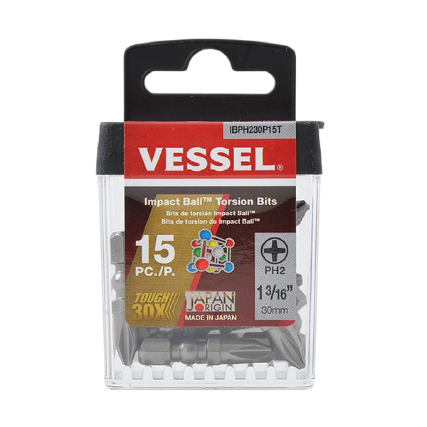 Vessel Impact Ball Torsion Bits PH2X30 15PC (TicTac)