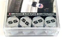 Camaro Valve Stem Cap Kits Silver With Black SS
