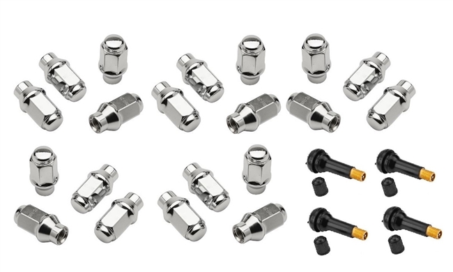 Aluminum Alloy Wheel ET CONICAL BULGE 3/4" HEX 7/16" Lug Nut Set and Valve Stem Kit