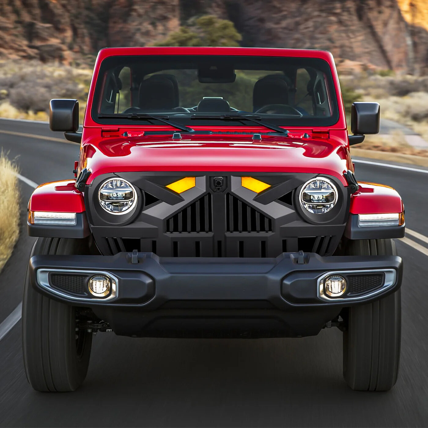 American Modified Empire Grille with LED Amber Lights for 07-26 Jeep Wrangler JK, JL, & Gladiator JT