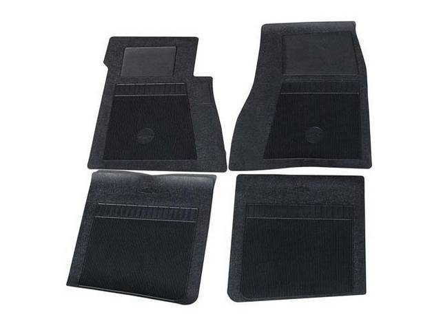 Rubber Floor Mats, OE Style Bow Tie, Black, (4), Incl Bow Tie Logo and OE Style Carpet Grips, reproduction