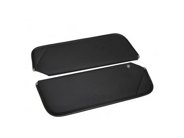 SUNVISOR SET, Black, Non Perforated Grain, 1 Pin Style w/ set screw (screw will face down on RH side, up on LH side, just like original), Repro