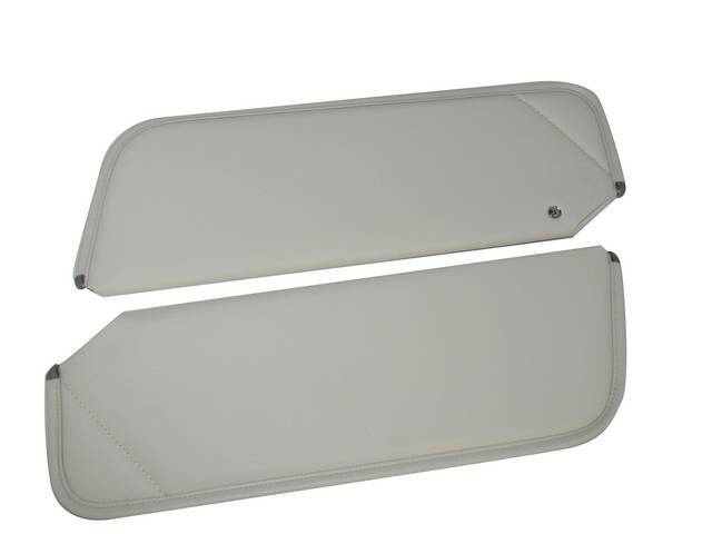 SUNVISOR SET, Ivory / White, Non Perforated Grain, 1 Pin Style w/ set screw (screw faces down on RH side, up on LH side, like original), Repro