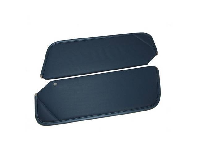 SUNVISOR SET, Blue, Non Perforated Grain, 1 Pin Style w/ set screw (screw will face down on RH side, up on LH side, just like original), Repro
