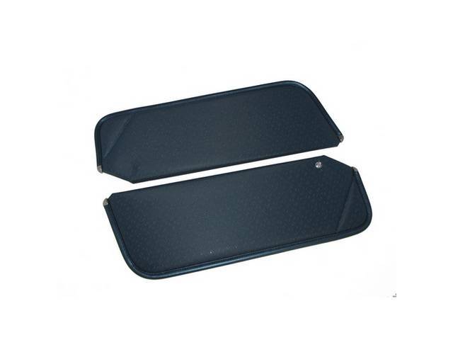 SUNVISOR SET, Blue, Perforated Grain, 1 Pin Style w/ set screw (screw will face down on RH side, up on LH side, just like original), Repro