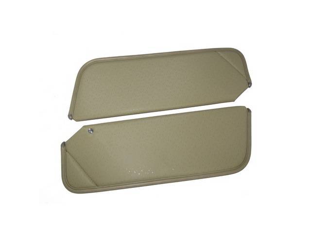 SUNVISOR SET, Sandalwood/Neutral/Beige, Perforated Grain, 1 Pin Style w/ set screw (screw faces down on RH side, up on LH side, like original), repro