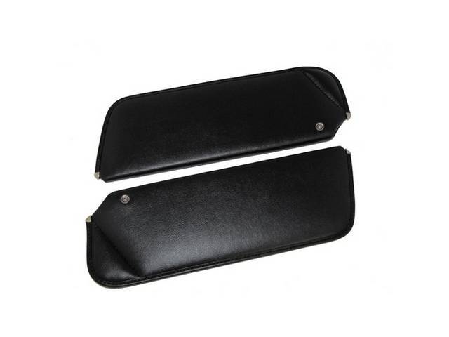 SUNVISOR SET, Black, Madrid Grain, 1 Pin Style, OE style w/ correct set screw (screw faces down on RH side, up on LH side, like original), repro