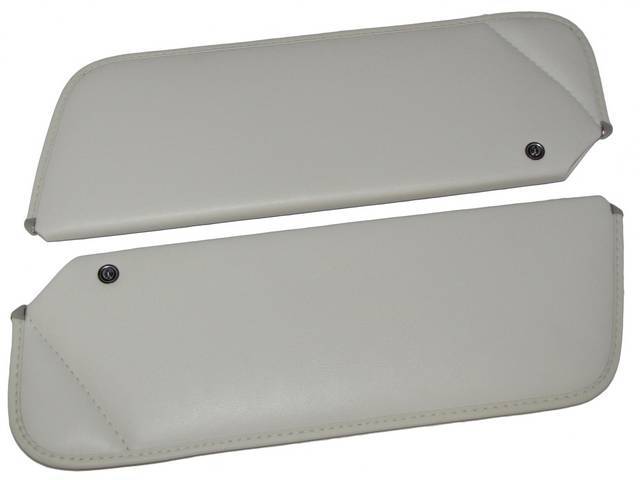 SUNVISOR SET, White, Madrid Grain, 1 Pin Style, OE style w/ correct set screw (screw faces down on RH side, up on LH side, like original), Repro