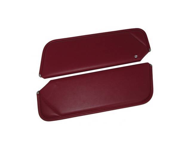 SUNVISOR SET, Carmine / Oxblood, Madrid Grain, 1 Pin Style w/ set screw (screw will face down on RH side, up on LH side, just like original), Repro