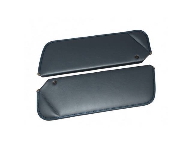 SUNVISOR SET, Light Blue, Madrid Grain, 1 Pin Style, OE style w/ correct set screw (screw faces down on RH side, up on LH side, like original), Repro