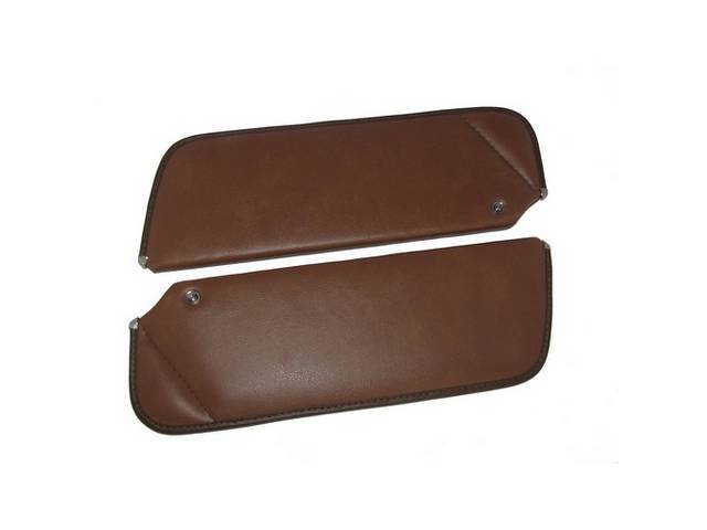 SUNVISOR SET, Saddle, Madrid Grain, 1 Pin Style, OE style w/ correct set screw (screw faces down on RH side, up on LH side, like original), Repro