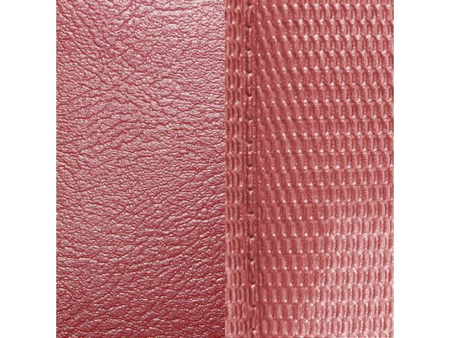 Restoration Quality Front Bucket and Fold Down Rear Seat Upholstery Set, Red Madrid Grain Vinyl w/ Comfortweave Inserts and Buttons, repro (69)
